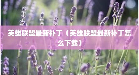英雄联盟最新补丁（英雄联盟最新补丁怎么下载）