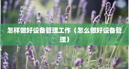怎样做好设备管理工作（怎么做好设备管理）