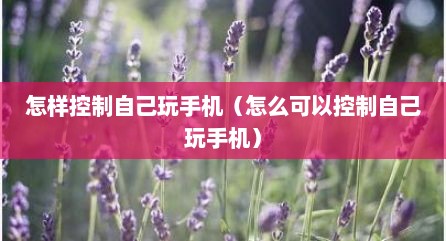 怎样控制自己玩手机（怎么可以控制自己玩手机）