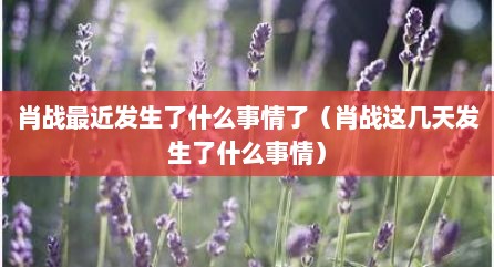 肖战最近发生了什么事情了（肖战这几天发生了什么事情）