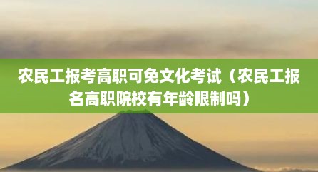 农民工报考高职可免文化考试（农民工报名高职院校有年龄限制吗）