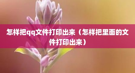 怎样把qq文件打印出来（怎样把里面的文件打印出来）