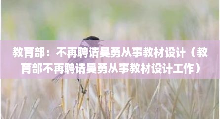教育部：不再聘请吴勇从事教材设计（教育部不再聘请吴勇从事教材设计工作）