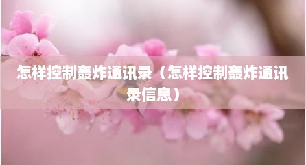 怎样控制轰炸通讯录（怎样控制轰炸通讯录信息）