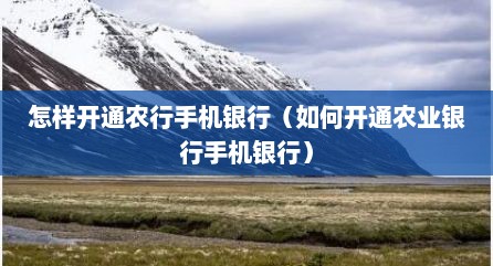 怎样开通农行手机银行（如何开通农业银行手机银行）