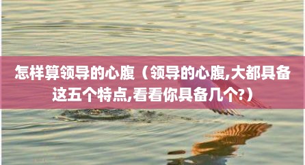 怎样算领导的心腹（领导的心腹,大都具备这五个特点,看看你具备几个?）
