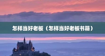 怎样当好老板（怎样当好老板书籍）