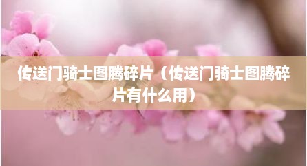 传送门骑士图腾碎片（传送门骑士图腾碎片有什么用）