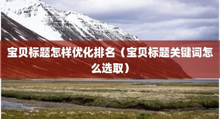 宝贝标题怎样优化排名（宝贝标题关键词怎么选取）