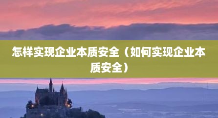 怎样实现企业本质安全（如何实现企业本质安全）
