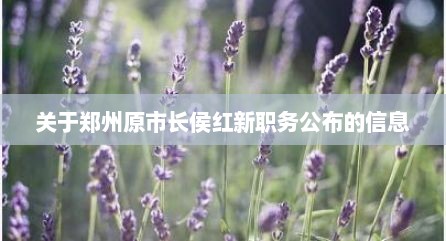 关于郑州原市长侯红新职务公布的信息