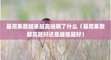 基尼系数越来越高说明了什么（基尼系数越高越好还是越低越好）