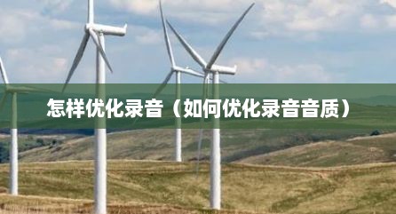 怎样优化录音（如何优化录音音质）