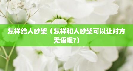 怎样给人吵架（怎样和人吵架可以让对方无语呢?）