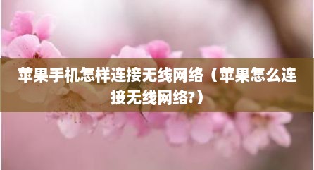 苹果手机怎样连接无线网络（苹果怎么连接无线网络?）