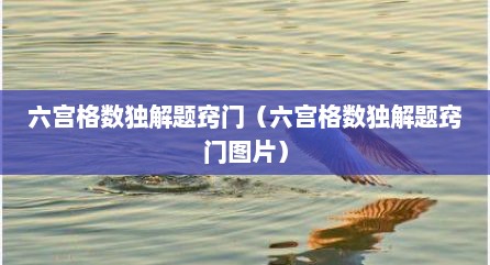 六宫格数独解题窍门（六宫格数独解题窍门图片）