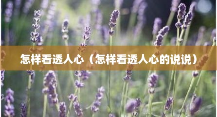 怎样看透人心（怎样看透人心的说说）