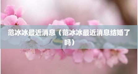 范冰冰最近消息（范冰冰最近消息结婚了吗）