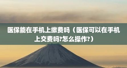医保能在手机上缴费吗（医保可以在手机上交费吗?怎么操作?）