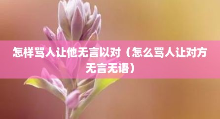 怎样骂人让他无言以对（怎么骂人让对方无言无语）