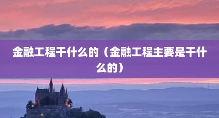 金融工程干什么的（金融工程主要是干什么的）