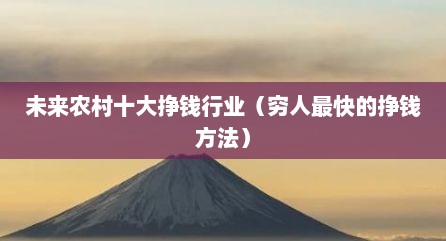 未来农村十大挣钱行业（穷人最快的挣钱方法）