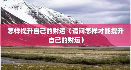 怎样提升自己的财运（请问怎样才能提升自己的财运）