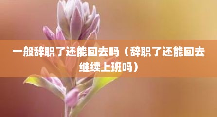 一般辞职了还能回去吗（辞职了还能回去继续上班吗）