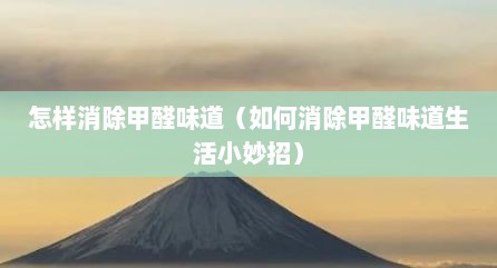 怎样消除甲醛味道（如何消除甲醛味道生活小妙招）
