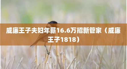 威廉王子夫妇年薪16.6万招新管家（威廉王子1818）