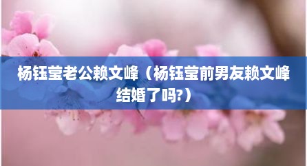 杨钰莹老公赖文峰（杨钰莹前男友赖文峰结婚了吗?）