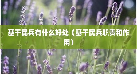 基干民兵有什么好处（基干民兵职责和作用）