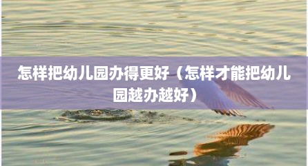 怎样把幼儿园办得更好（怎样才能把幼儿园越办越好）