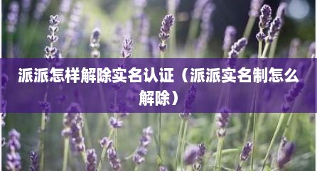 派派怎样解除实名认证（派派实名制怎么解除）