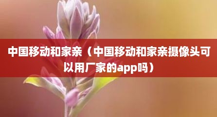 中国移动和家亲（中国移动和家亲摄像头可以用厂家的app吗）