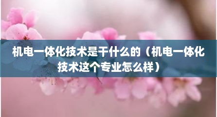 机电一体化技术是干什么的（机电一体化技术这个专业怎么样）