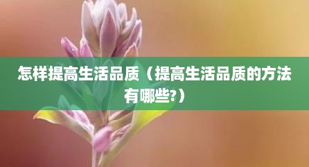 怎样提高生活品质（提高生活品质的方法有哪些?）