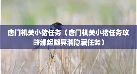 唐门机关小猪任务（唐门机关小猪任务攻略缘起幽冥渊隐藏任务）