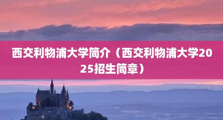 西交利物浦大学简介（西交利物浦大学2025招生简章）