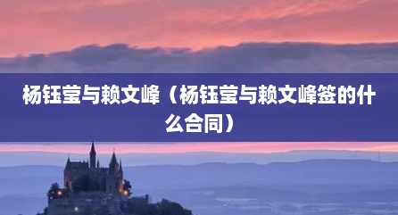 杨钰莹与赖文峰（杨钰莹与赖文峰签的什么合同）