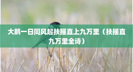 大鹏一日同风起扶摇直上九万里（扶摇直九万里全诗）