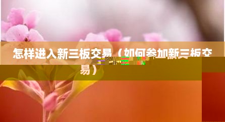 怎样进入新三板交易（如何参加新三板交易）