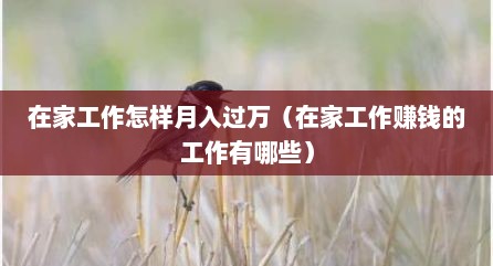 在家工作怎样月入过万（在家工作赚钱的工作有哪些）