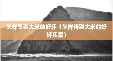 怎样鉴别大米的好坏（怎样辨别大米的好坏质量）