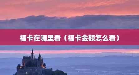 福卡在哪里看（福卡金额怎么看）