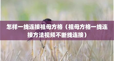 怎样一线连接祖母方格（祖母方格一线连接方法视频不断线连接）