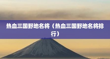 热血三国野地名将（热血三国野地名将排行）