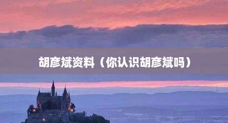 胡彦斌资料（你认识胡彦斌吗）
