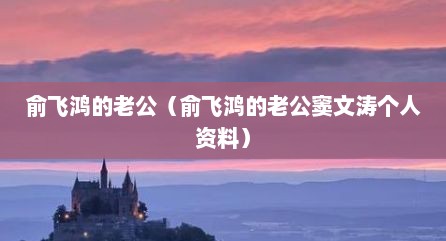 俞飞鸿的老公（俞飞鸿的老公窦文涛个人资料）