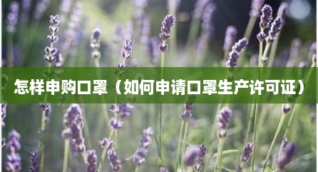 怎样申购口罩（如何申请口罩生产许可证）